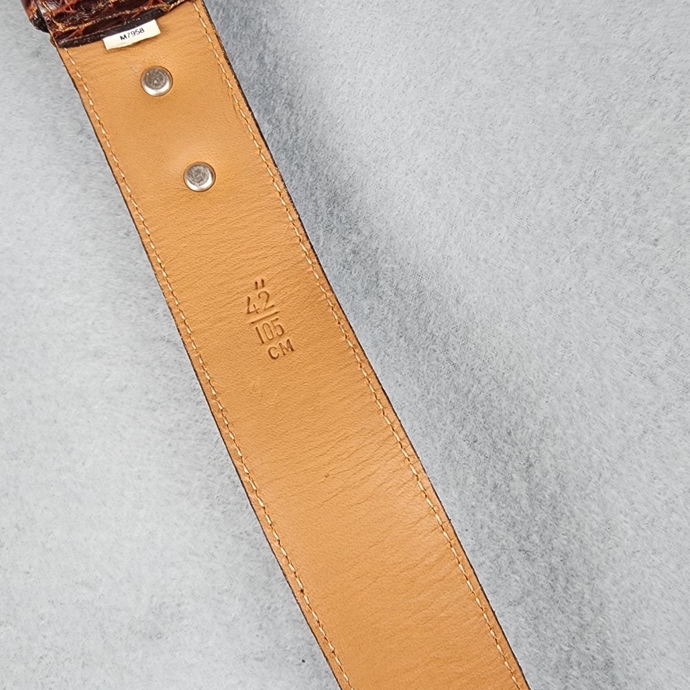 Polo Ralph Lauren Belt Mens Size 42 Brown Leather Croc Embossed Dress Buckle - Picture 3 of 10